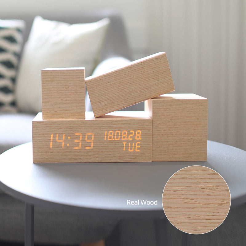 NewNest Australia - Mooas Real Wooden LED Alarm Clock, LED Desk Clock, Desk Clock, Office Clock (Rectangle) Rectangle 