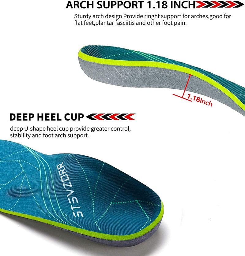 iFitna Plantar Fasciitis Arch Support Orthopedic Insoles Relieve Flat Feet Heel Pain Shock Absorption Comfortable Inserts(Size:UK-6,Length:9.87",Green) UK-6-25CM--9.87" Green - NewNest Australia