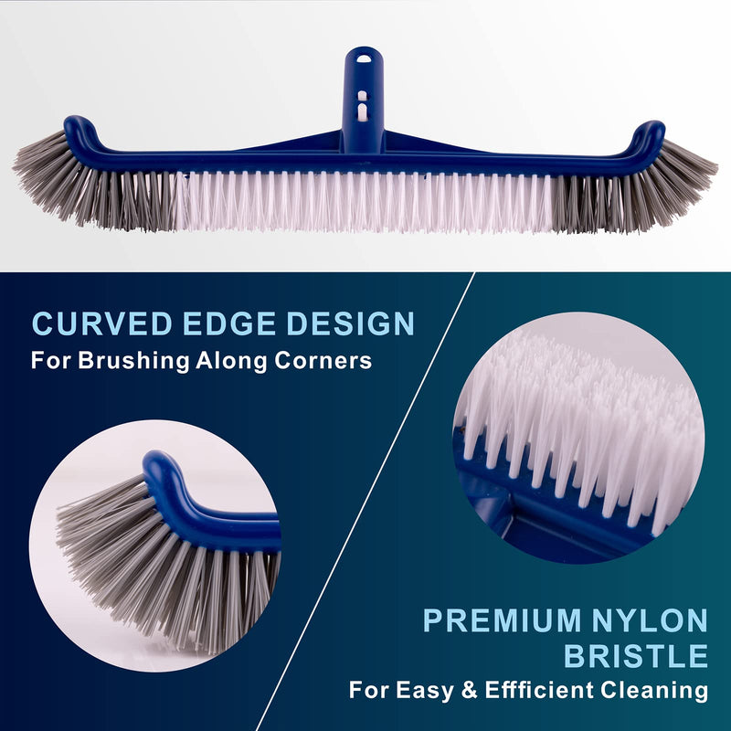 POOLAZA Pool Brush, 17.3" Pool Brushes for Cleaning Pool Walls, Premium Nylon Bristles Pool Brush Head with EZ Clip, Curved Ends High-Efficiency Pool Scrub Brush - NewNest Australia