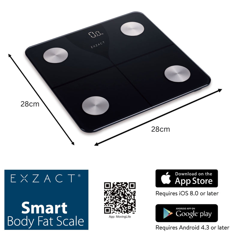 Exzact Digital Bathroom Scales / Body Fat Scales With App - Ios & Android Bluetooth - Body Analysis Scales - Capacity: 180 Kg - Kg / St / Lbs - Electronic Scales - NewNest Australia