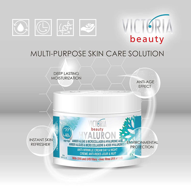 Victoria Beauty Hyaluronic Acid Anti Wrinkle Face Cream with Marine Collagen, Retinol, Niacinamide and Vitamin E - Anti Aging Day and Night Moisturiser For Mature Skin (Age 40+) - Non Comedogenic - NewNest Australia