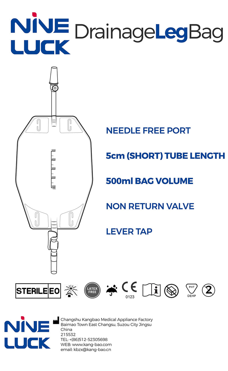 10pcs Pack of Urinary Drainage Leg Bag 500ml Capacity with Short Tube (5cm) Lever Tap Fabric Back Sterile Drainage Leg Bag 10Pcs Urine Leg Bag 500ml Short Tube - NewNest Australia