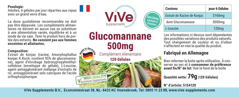 Glucomannan 500mg - 120 vegan capsules made from konjac root extract - natural swelling agent, fiber | Quality from Germany from ViVe Supplements - NewNest Australia