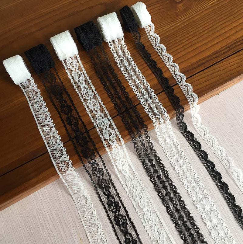 LaceRealm 46 Yards Black White Lace Trim 14 Rolls(3.3 Yards/Each) Assorted Floral Pattern Trim Lace Ribbon for Sewing, Floral Designing and Crafts (14 Styles) 14 styles - NewNest Australia