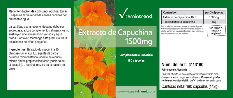 Nasturtium extract 1500mg - 180 capsules - vegan - 10-fold concentrated | Vitamintrend® - NewNest Australia
