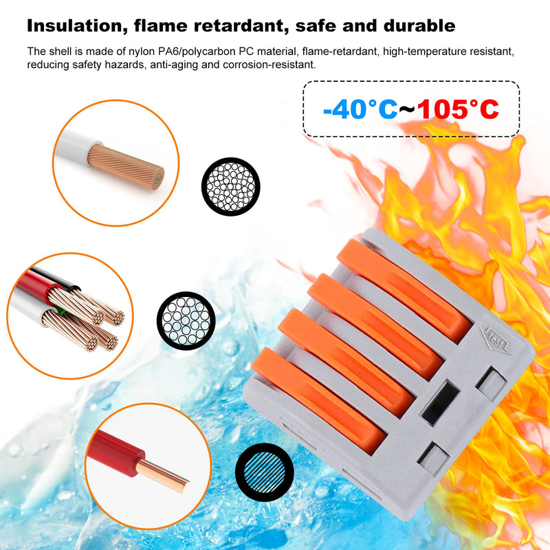 Zhushan 100 PCS Compact Wire Conductor Connector Set,2/3/4/5 Port Push-in Lever Wire Nut Connector Kit, Quick Connection Terminal 28-12 AWG 100pcs - NewNest Australia