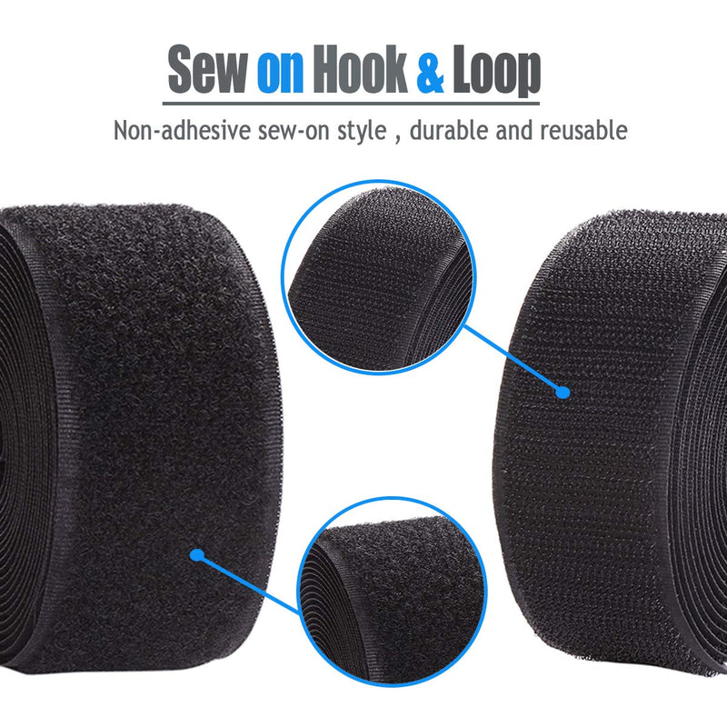 Sew on Hook and Loop Style 3/4 Inch Non-Adhesive Back Nylon Strips Fabric Fastener Non-Adhesive Interlocking Tape Black,12.6 Yard 3/4" - NewNest Australia
