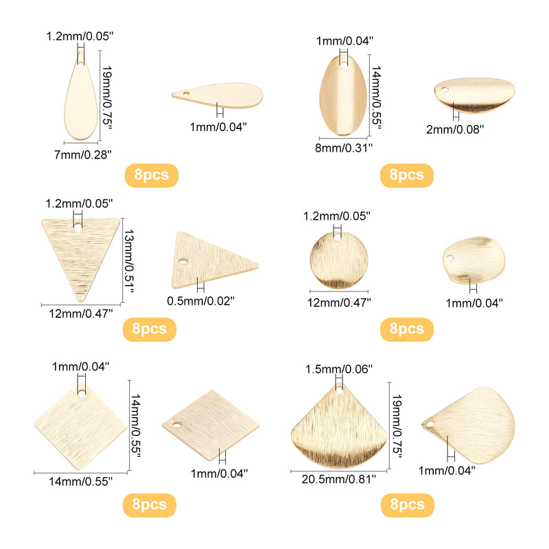 SUPERFINDINGS 48Pcs 6 Styles Brass Pendants Charms Real 24K Gold Plated Brass Blank Charms Triangle Oval Square Fan Blank Stamping Tag Pendants for Bracelet Necklace Jewelry DIY Craft Making 48pcs 6 Style - NewNest Australia