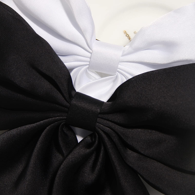 Bow Hair Clips Hair Slides Solid Color Bowknot Hairpin French Barrette with Long Silky Satin Tail Large Bows for Women Girls Hair Barrettes Scrunchies Accessories Pack of 2 (Black & White) - NewNest Australia