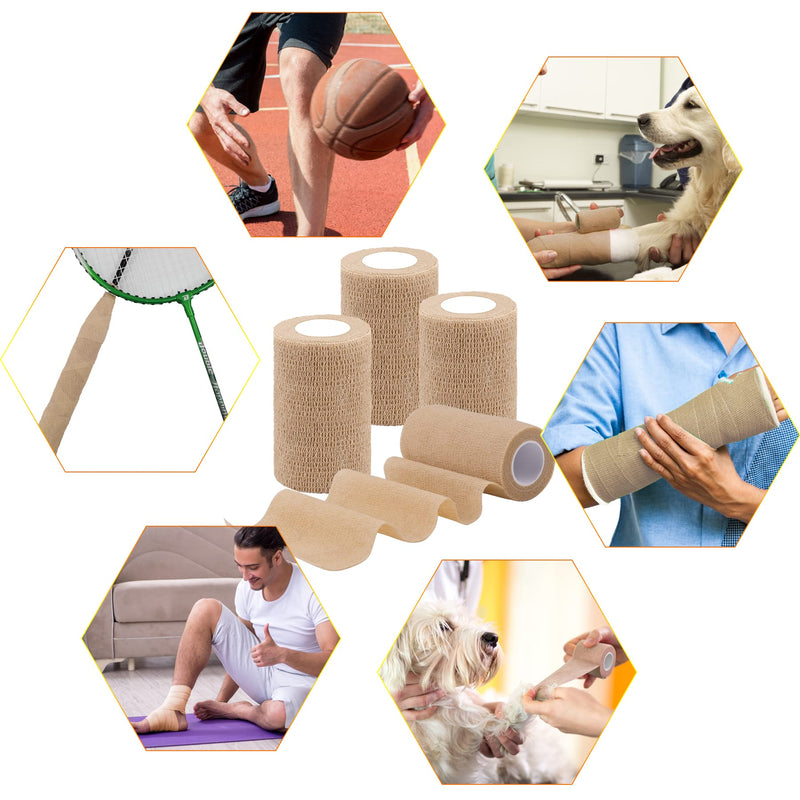 BQTQ 8 Rolls Cohesive Bandage 4 Inch Self Adherent Sport Wrap Tape Stretch Bandage Wrap Athletic Tape for Human and Animals Ankle Sprains Swelling, Beige - NewNest Australia
