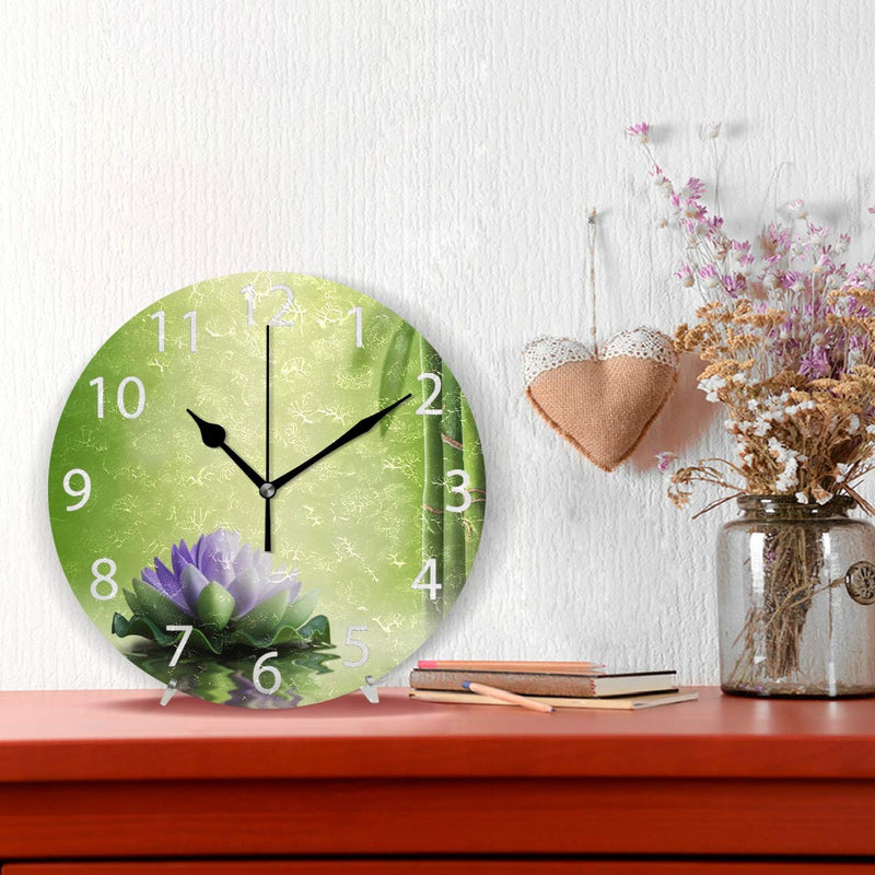 NewNest Australia - senya Zen Garden Theme Decor Purple Lotus Round Wall Clock, Silent Non Ticking Oil Painting Decorative for Home Office School Clock Art Color 7 