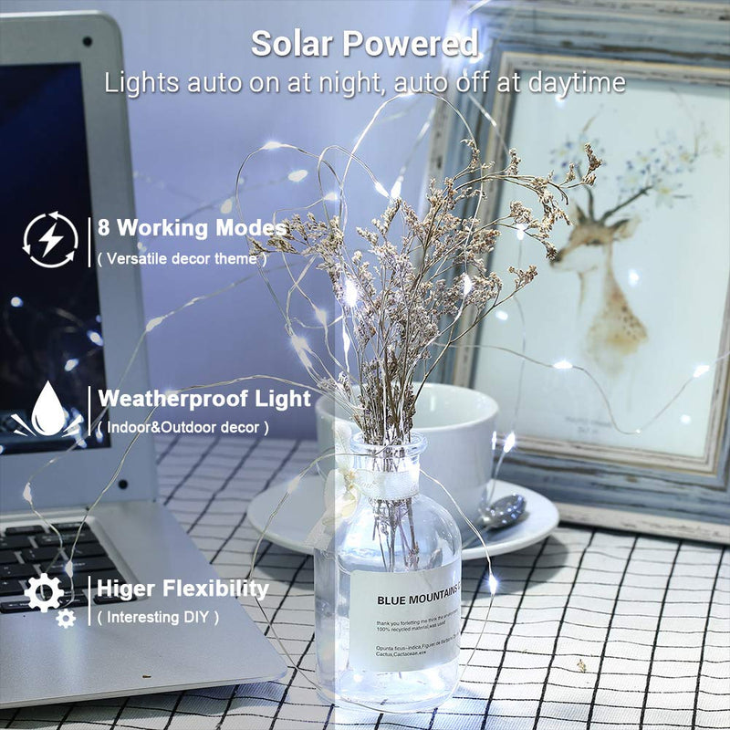 Brizled Outdoor Solar Fairy Lights, Solar String Lights 39.37ft 120 LED 2 Pack, 8 Modes Solar Christmas String Lights with Memory Waterproof Outside Twinkle Lights for Indoor Wedding Party Cool White - NewNest Australia