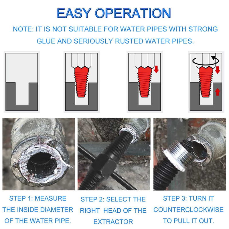 Damaged Screw Extractor - Broken Pipe Remover, Alloy Steel Easy Out Double Head Manual Water Pipe Valve Faucet Stripped Screw Remove Repair Tool with Rod for 1/2" 3/4" Pipe - NewNest Australia