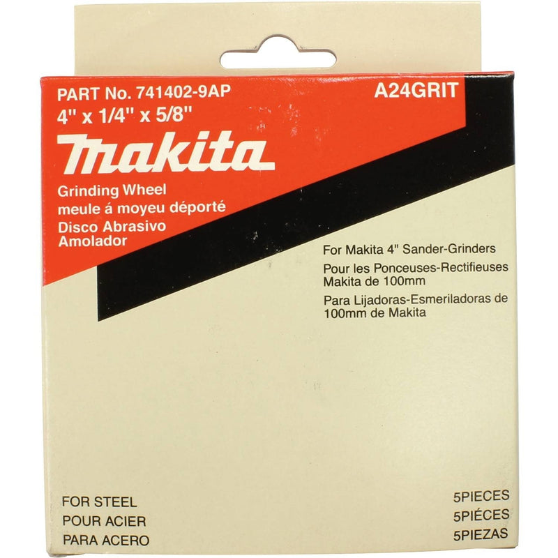 Makita 741402-9AP 4" x 5/8" x 1/4" Grinding Wheel, 24 Grit, General Purpose Metal, 5/Pk - NewNest Australia