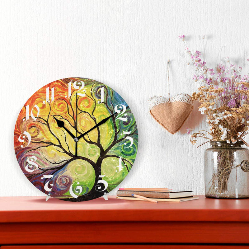 NewNest Australia - Wamika Wall Clock Tree of Life Rainbow Branch Leaves Seasonal Flowers Round Clock Silent Non Ticking Decorative, Spring Summer Autumn Floral Clocks 10 Inch Battery Operated Quartz Quiet Desk Clock 