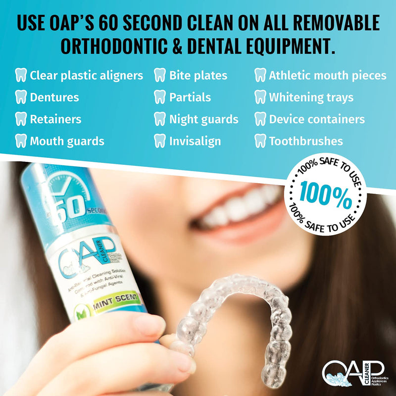 Foam Retainer Cleaner, Aligner, Invisalign, Denture, and Mouth Guard Cleaner | Orthodontic 60 Seconds Cleanser by OAP Cleaner | Paraben, Sulfate and Triclosan Free | 44.3 mL Bottle 1.5 Fl Oz (Pack of 1) - NewNest Australia