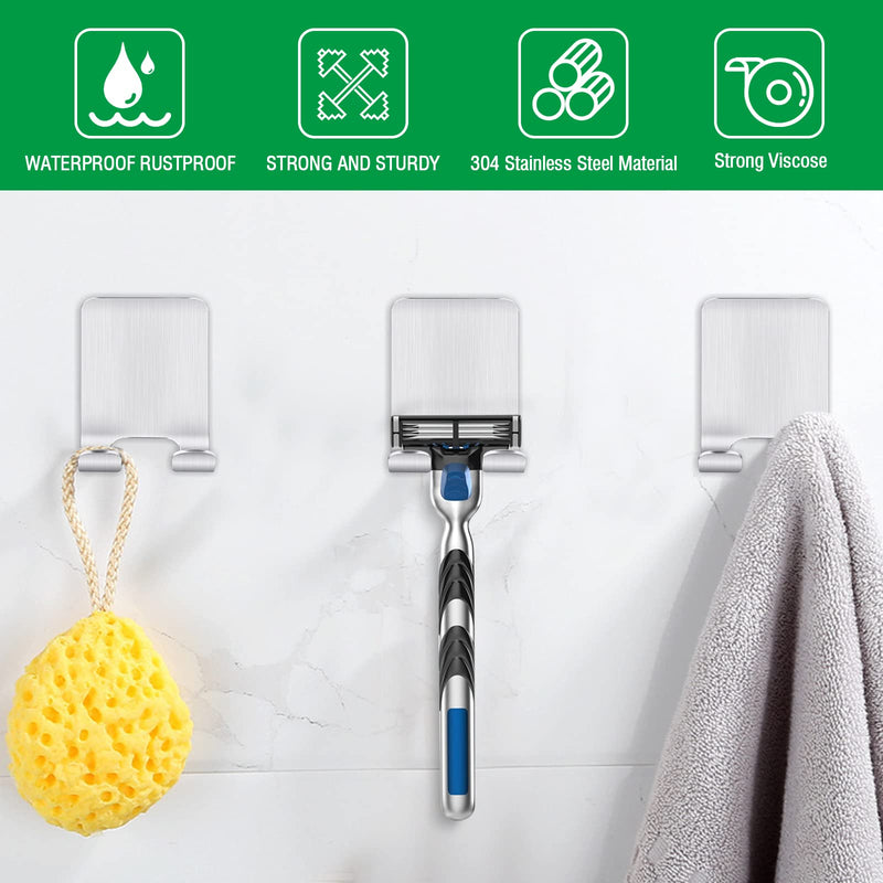 Bolatus Pack of 2 razor holder shower, hooks, self-adhesive razor holder, shower, stainless steel adhesive hooks, towel hooks without drilling, bathroom hooks, wall hooks, silver - NewNest Australia