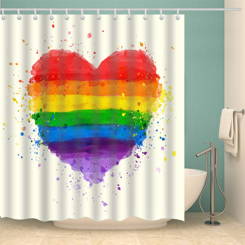 Doduo Colorful Rainbow Love Heart Bathroom Curtain Waterproof Fabric Polyester Set with Hooks (72''Wx72''H) 72''Wx72''H - NewNest Australia