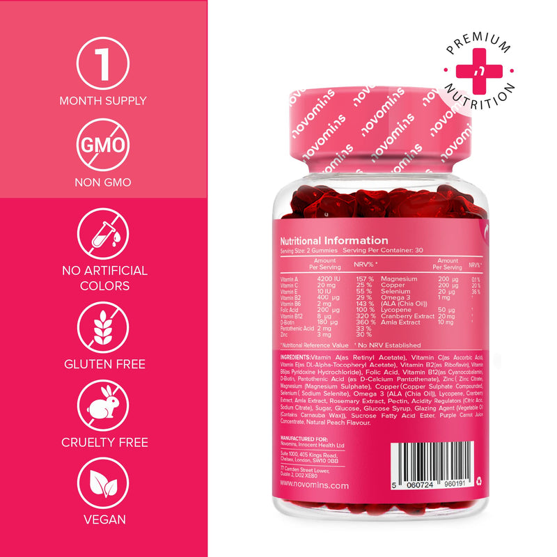 Multivitamin Gummies - 17 Essential Multi Vitamins – Chewable Gummy Vitamins - 1 Month Supply - Vegan – Peach - for Women & Men – Multivitamin Gummies by Novomins - NewNest Australia