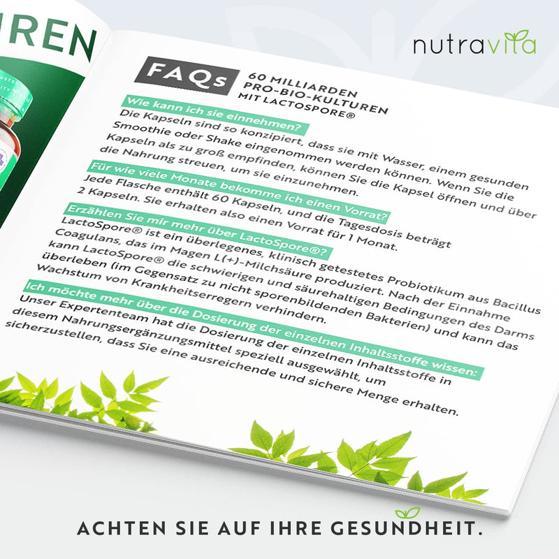 Pro Bio Cultures Complex - 60 Billion Cfu Per Daily Dose With 21 Bacterial Strains - Premium - With Lactospore - With High Efficiency And Intensive Active Ingredient Content - Made By Nutravita - NewNest Australia