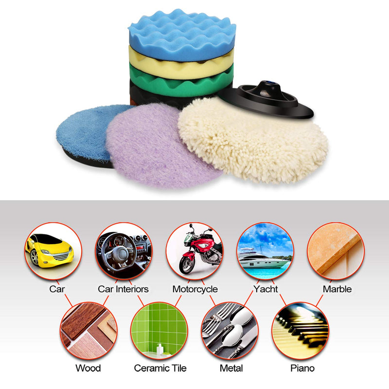 SPTA Polishing pad, Buffing pad, 7''/180mm Sponge Polishing Pad Kit with 5 Waffle Foam 1 Wool Grip Pad and a 5/8"-11 Threaded Backing Plate for Car Buffer Polisher Sanding,Polishing, Waxing - NewNest Australia