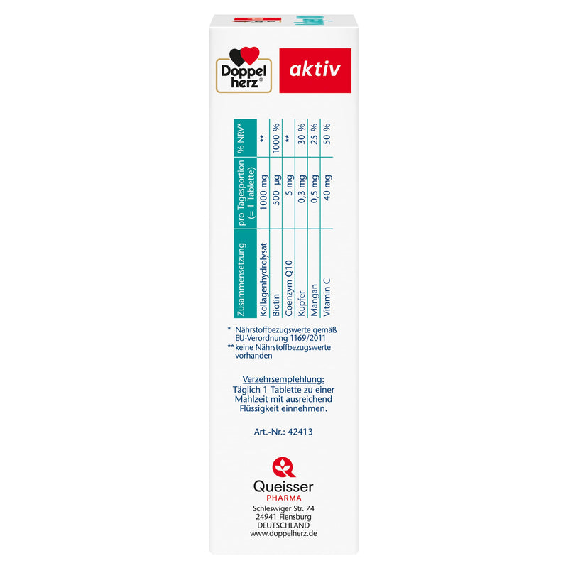 Doppelherz Collagen 1000 + Biotin + Q10 - Manganese and copper contribute to normal connective tissue formation - 100 tablets - NewNest Australia