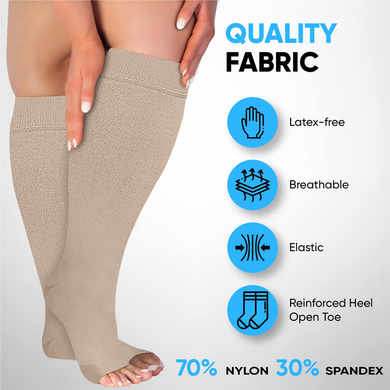 Compression Socks, Flight Socks for Women and Men. (2 Pairs) Plus Size, Wide Calf, Medical Compression Stockings. Knee High with Open Toe. Excellent Support, Helps with Varicose Veins. 6XL - NewNest Australia