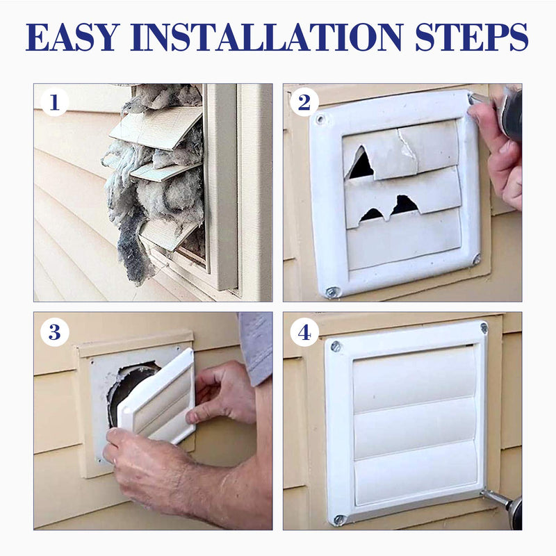 Funmit 4" Louvered Vent Cover for Exterior Wall Vent Hood Outlet Airflow Vent Dryer Air Vent with Screen Includes 4 Screw for Easy Installation (White) 4" Dryer vent cover - NewNest Australia