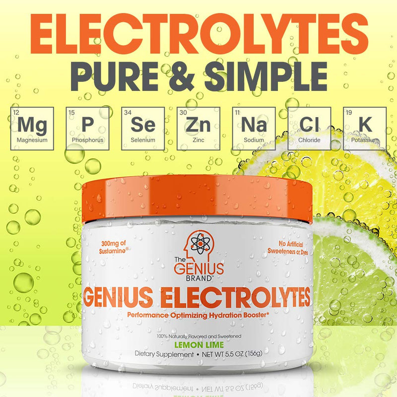 Genius Electrolyte Powder – Natural Hydration Booster | Endurance Supplement with Electrolytes (Potassium, Magnesium, Zinc) - Sugar Free, Vegan, Keto Friendly Energy - Lemon Lime (Drink Mix), 30 Sv 30 Serving (Pack of 1) - NewNest Australia