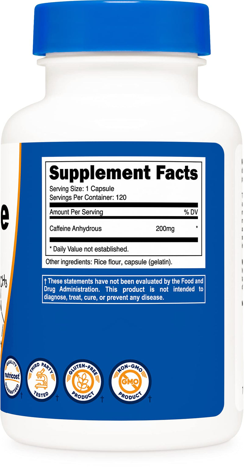 Nutricost Caffeine Pills 200mg, 120 Caps 120 Count (Pack of 1) - NewNest Australia