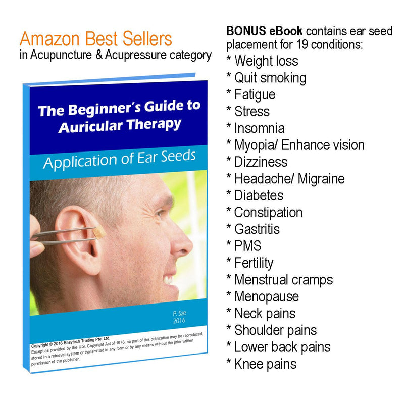 Multi-Condition Ear Seeds Acupuncture Kit 600 Counts, eBook Placement Chart, Probe, Acupressure Ear Chart, Tweezers - NewNest Australia