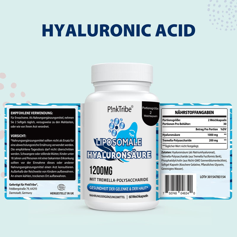 Liposomal Hyaluronic Acid Capsules - High Dose With 1000 Mg Hyaluronic Acid, High Molecular Hyaluronic Acid (500-700 Kda), Free From Additives, 60 Pieces (Pack Of 2) Pack Of 2 - NewNest Australia