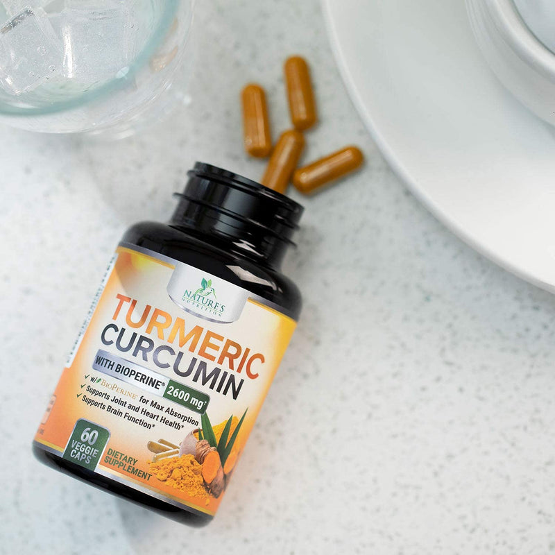 Turmeric Curcumin with Bioperine 95% Curcuminoids 2600mg with Black Pepper for Best Absorption, Made in USA, Best Vegan Joint Support, Turmeric Supplement Pills by Natures Nutrition - 60 Capsules 60 Count (Pack of 1) - NewNest Australia