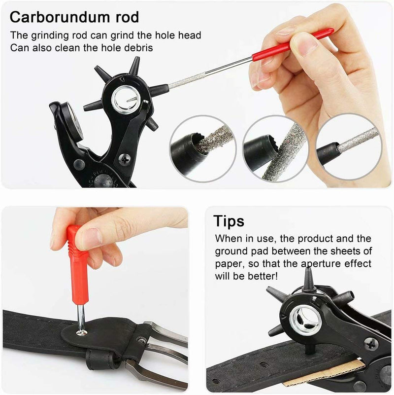 Revolving Punch Plier Kit, XOOL Leather Hole Punch Set for Belts, Watch Bands, Straps, Dog Collars, Saddles, Shoes, Fabric, DIY Home or Craft Projects, Heavy Duty Rotary Puncher, Multi Hole Sizes Make Hole Puncher - NewNest Australia