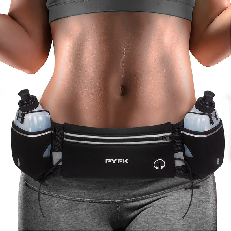 PYFK Upgraded Running Belt with Water Bottles, Hydration Belt for Men and Women, Water Bottle Holder Running Pouch Belt, Fanny Pack Fits 6.5 inches Phones, Waist pack for Running Hiking Climbing black(black) - NewNest Australia
