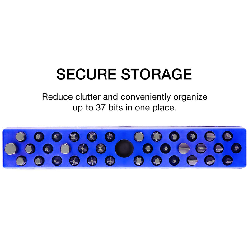 NEIKO 02401A Hex Screwdriver Bit Organizing Holder and Storage Rack | Magnetic Base | Holds Up To 37 Bits | Fits 1/4 Inch Hex Bit and Drive Bit Adapter | Slim Design For Easy Storage and Portability Blue Model - NewNest Australia