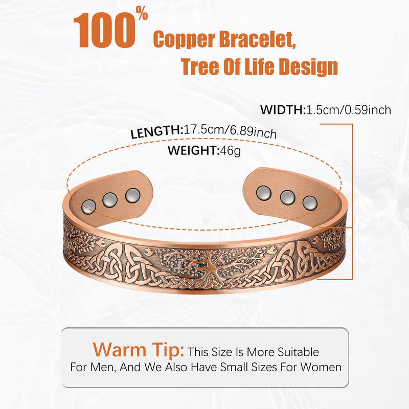 Jeracol Copper Magnetic Bracelet for Men Women,Tree of Life 100% Solid Copper Cuff Bangle with 6 3500 Guass Magnets,Adjustable Size Brazaletes with Jewellry Gift Box 17.5-Tree - NewNest Australia
