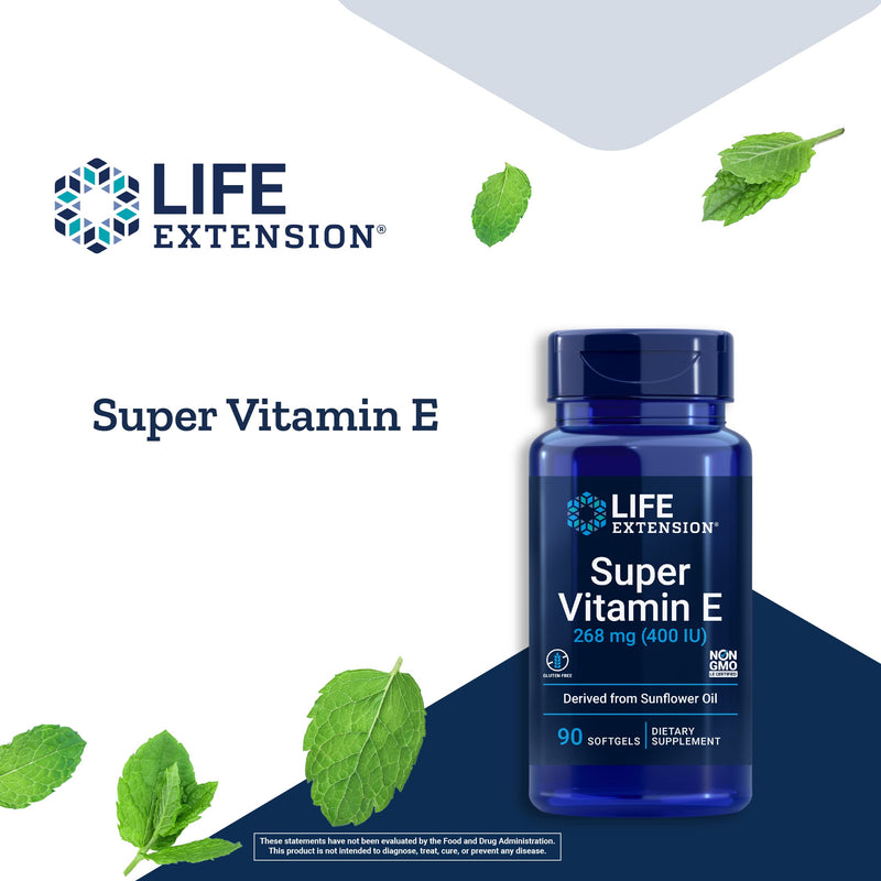 Life Extension Super Vitamin E 268 mg Non-Synthetic for Whole-Body Health, Gluten Free, Non-GMO, 90 Count - NewNest Australia