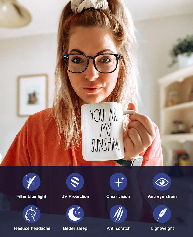 Blue Light Filter Glasses Unisex Nerd Non Prescription Clear Lens Fake Glasses Black + Gray + Transparent - NewNest Australia