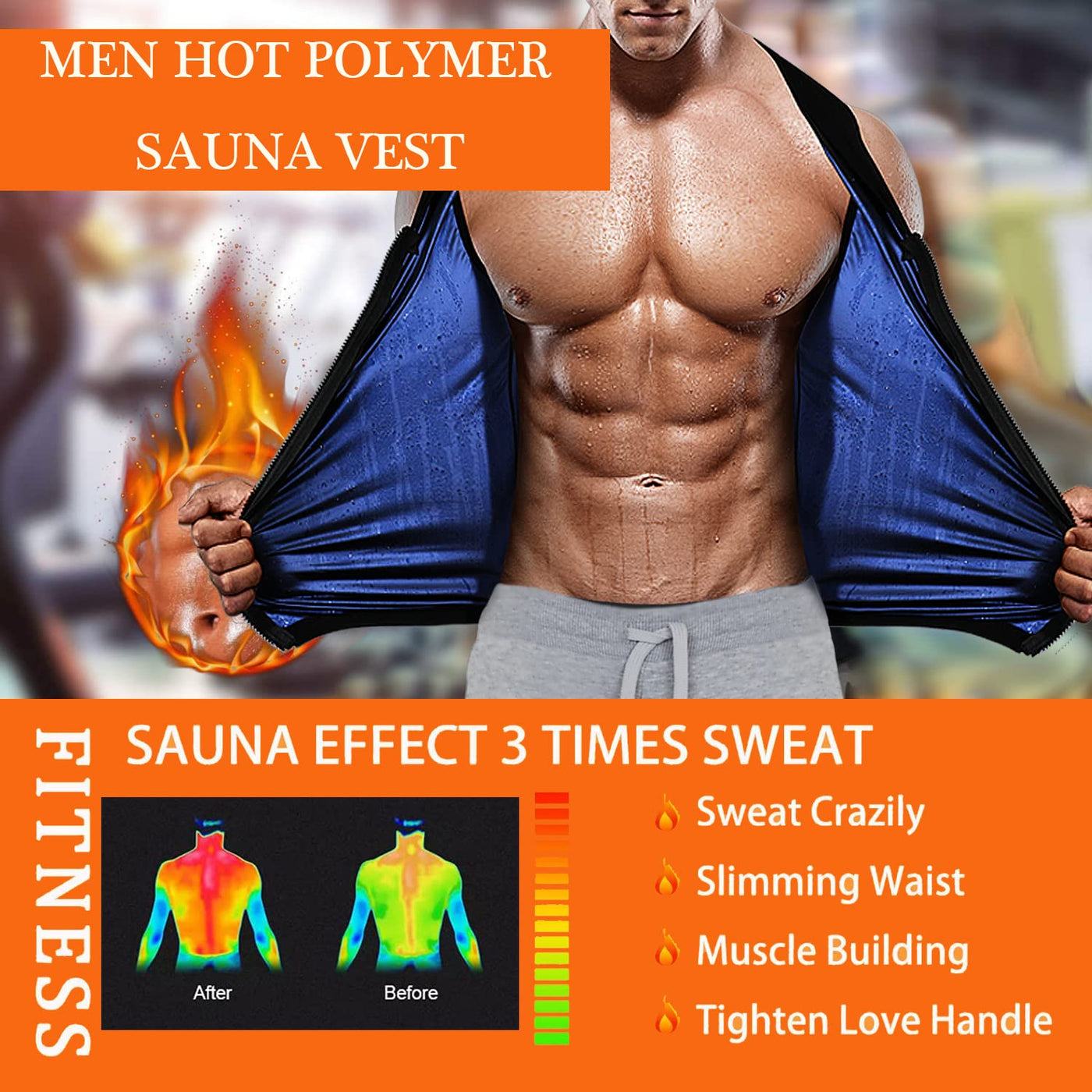 Sauna Suit for Men Workout Vest Sweat Enhancing Tank Top Premium Slimming  Shapewear Waist Trainer Heat Trapping Fitting Shirt Zipper-black  Large-X-Large