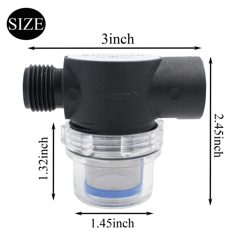 1/2" Water Pump Strainer Filter Outdoor Gardening Clear Economical Strainers RV Replacement Twist-On Pipe Strainer with 50 mesh Stainless Steel Screen Compatible with WFCO or Shurflo Pumps - NewNest Australia