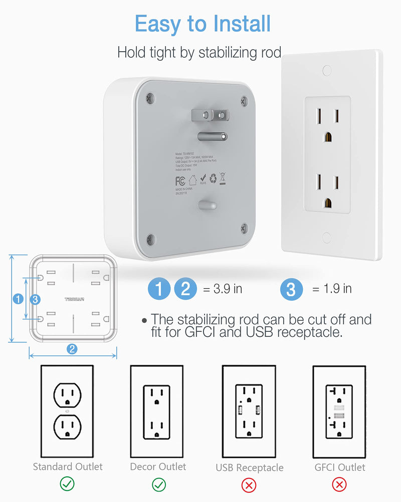 Multi Plug Outlet Extender with USB, TESSAN Surge Protector Outlet Splitter with 3 USB Wall Charger, Multiple Plug Expander for Travel, Home, Office - NewNest Australia