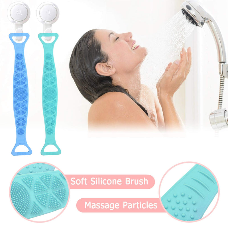 HOTLIKE Silicone Body Brush, Soft Back Scrubber, Shower Belt Bath Shower Brush with Massage Particles, Exfoliating Brush for Men Women, Remove Dirt, Dual Sided, Easy to Clean,Lathers Well(68CM, Green) 68CM - NewNest Australia
