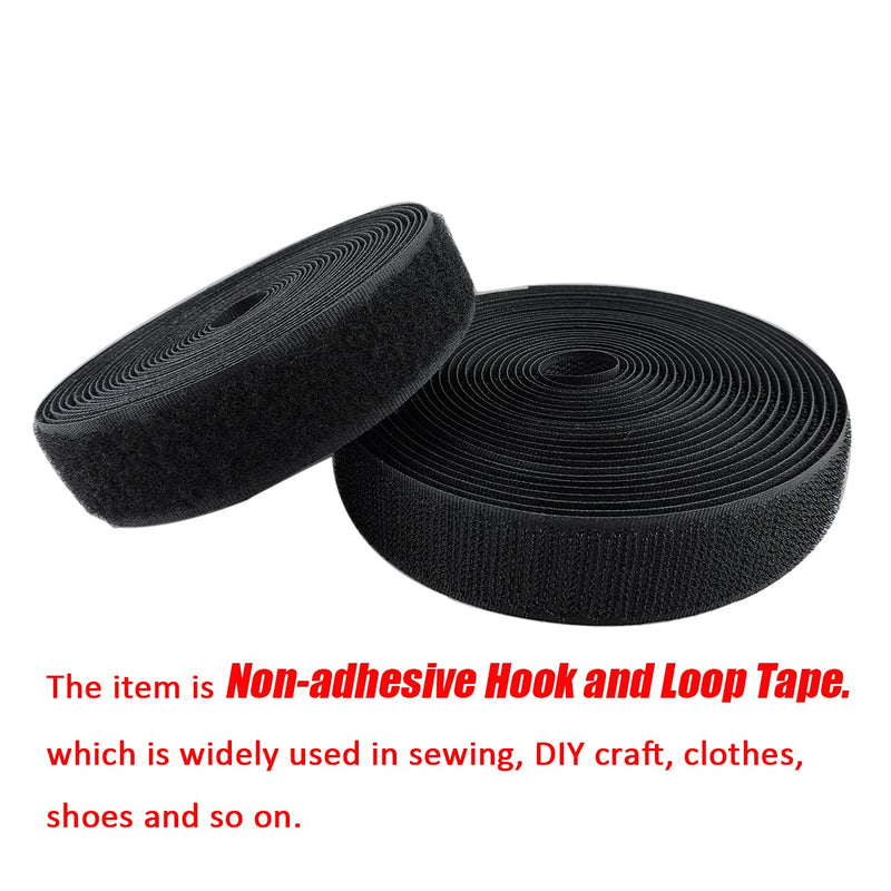 Sew on Hook and Loop Tape 1 Inch Non-Adhesive Back Nylon Strips Fabric Fastener Non-Adhesive Interlocking Tape Black,12.6 Yard 1" - NewNest Australia