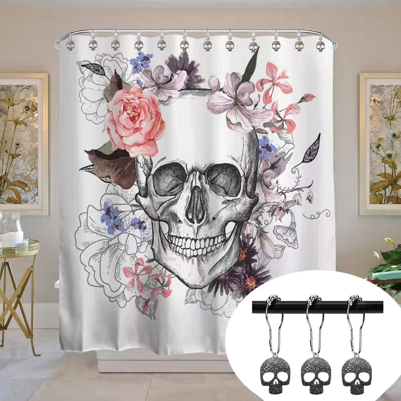 ZILucky Set of 12 Sugar Skull Shower Curtain Hooks Decorative Home Bathroom Stainless Steel Rustproof Skeletons Shower Curtain Rings Decor Accessories (Silver) Silver - NewNest Australia