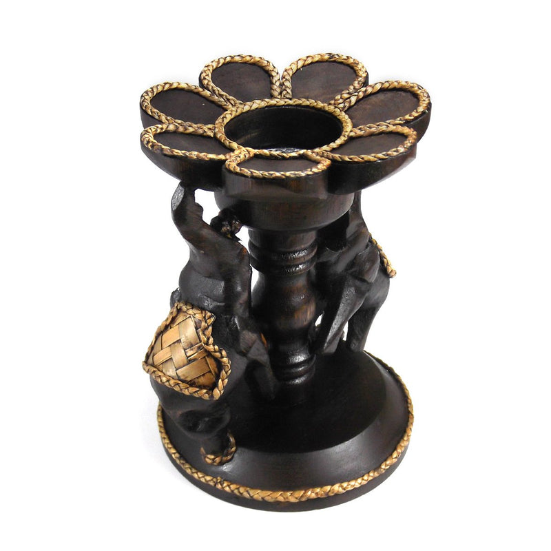 NewNest Australia - AeraVida Couple Elephants Under Lotus Blossom Flower Rain Tree Wooden Tealight Candle Holder - Handmade Carving 