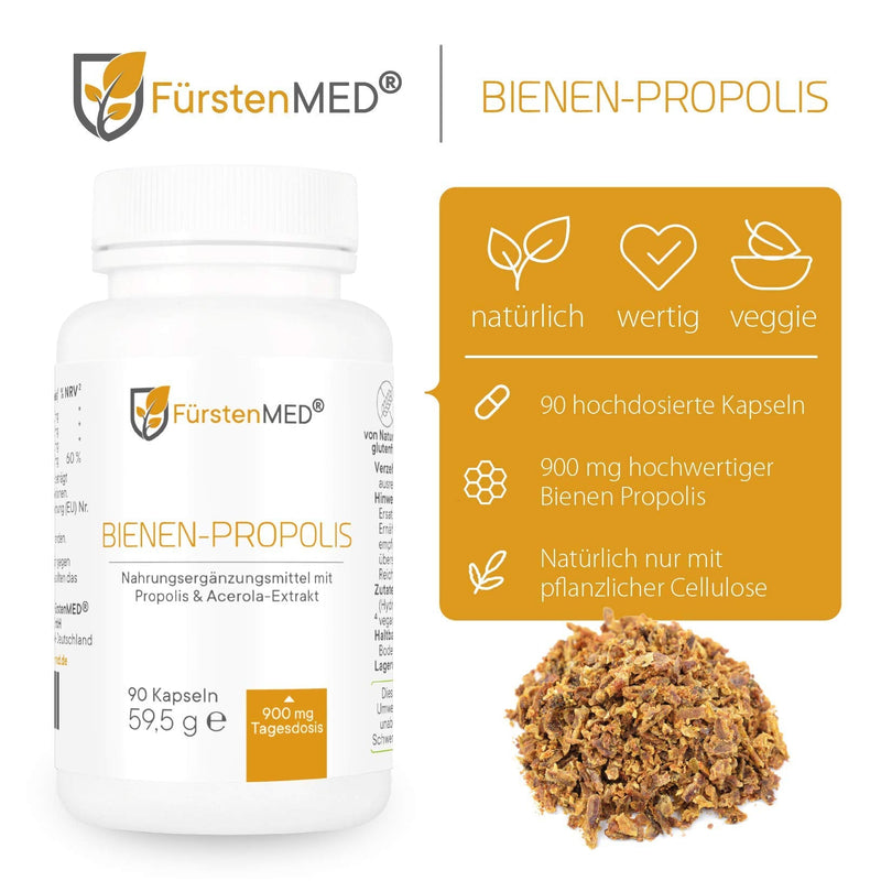 FürstenMED® Real Bee Propolis Capsules High Dose - Natural Bee Resin + Acerola - 90 Vegetarian Capsules - Laboratory Tested - NewNest Australia