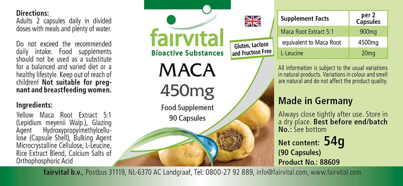 Maca Capsules 450 mg - High Dose - Vegan - 90 Capsules - 5-Way Concentrated Root Extract - NewNest Australia