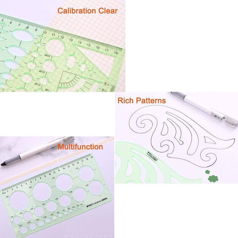 ipxead 11 Piece Geometric Drawing Template Measuring Ruler, Transparent Green Plastic Ruler with Portable Plastic Bag for, for Studying, Designing and Building - NewNest Australia