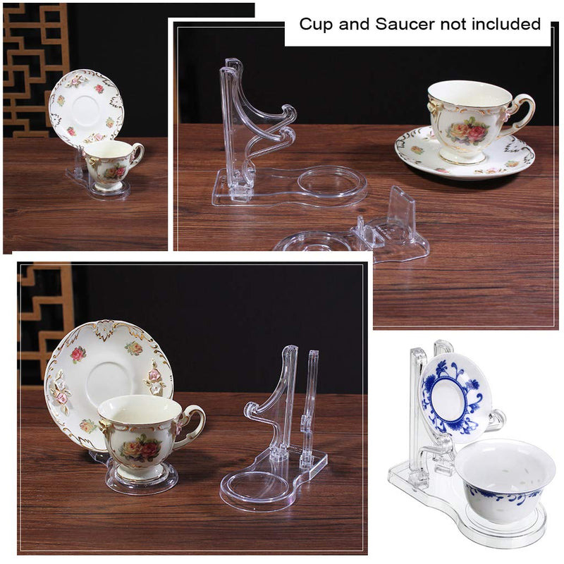 NewNest Australia - Hipiwe Acrylic Tea Cup Saucer Display Stands Clear Dinnerware Display Easel Stand Teacup Sets Plate Holder,Pack of 8 (5pcs,High Legs) 